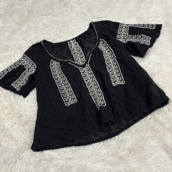 Free People “Gold Dust" Embroidered Peasant Top Woman’s Size Small - Picture 2 of 10
